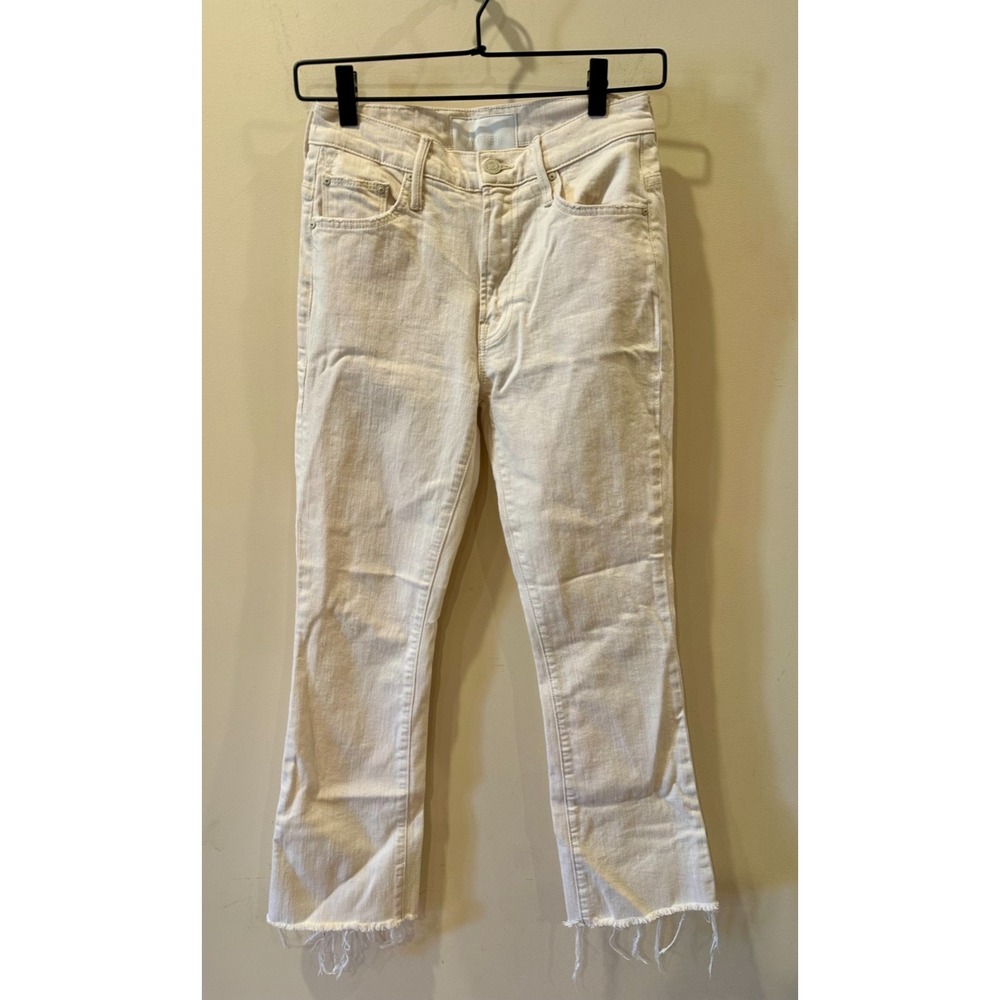 Mother Jeans Sz 25 The Insider Ankle Fray "Act Natural" Off White Flare Stretch